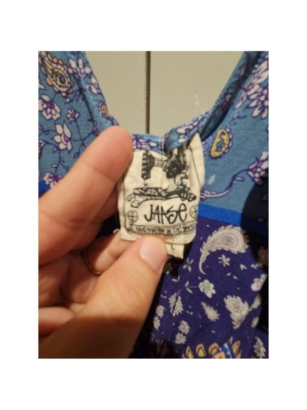 JAASE Wave Sapphire Print Jumpsuit Blue Purple Paisley Boho Hippie Wide Leg L - Picture 5 of 5